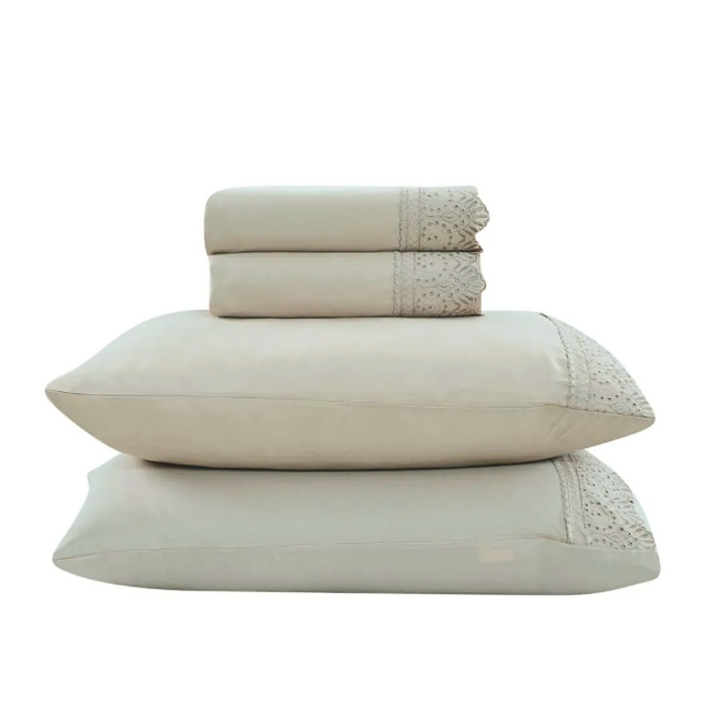 Jogo de Roupa de Cama Queen 4 Peças Hedrons Rendas Toque de Algodão  Antílope