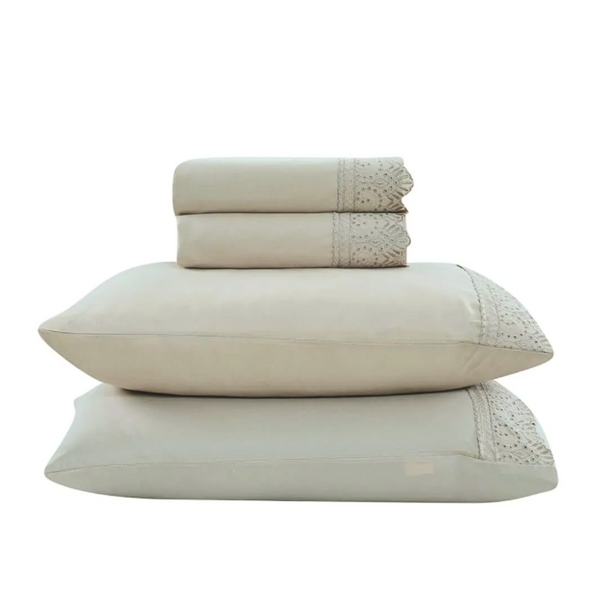 Jogo de Roupa de Cama Queen 4 Peças Hedrons Rendas Toque de Algodão  Antílope