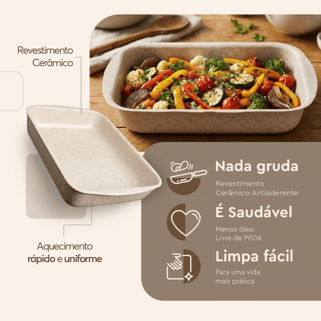Assadeira Brinox Ceramic Life Bakeware Retangular Antiaderente Vanilla