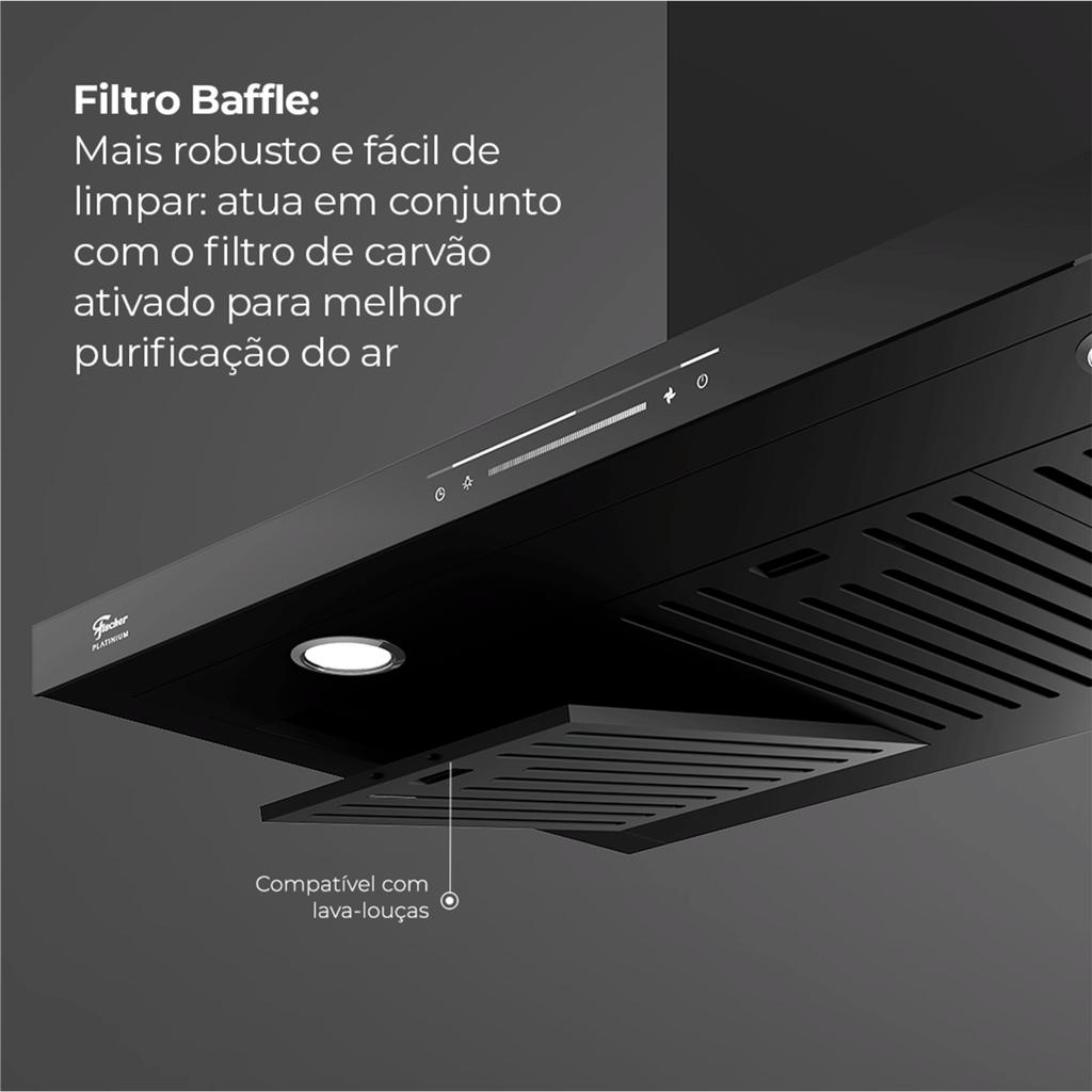 Coifa de Parede Fischer Platinium 90cm Controle por Gesto Preto 220V