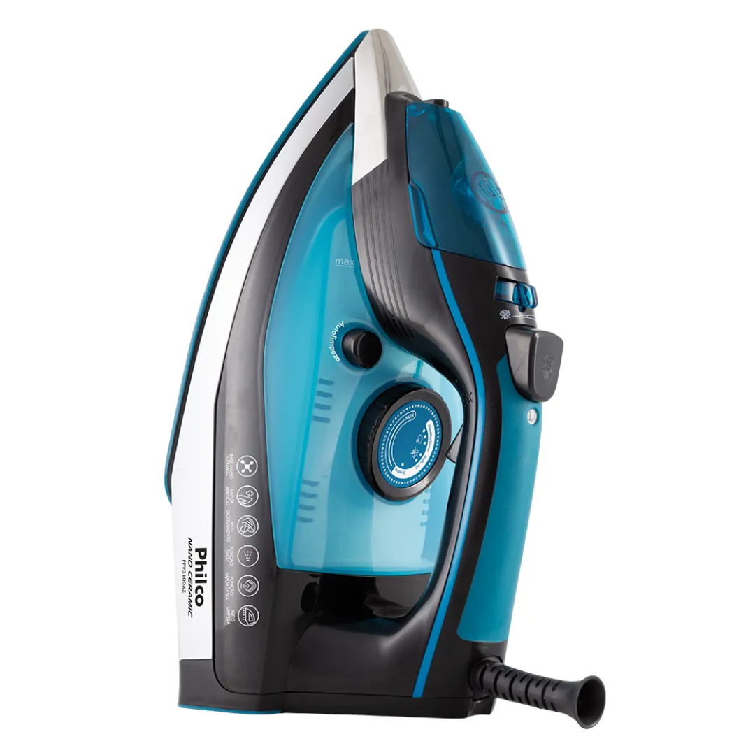 Ferro de Passar a Vapor e Seco Philco Nano Ceramic Base em Cerâmica Azul 220V