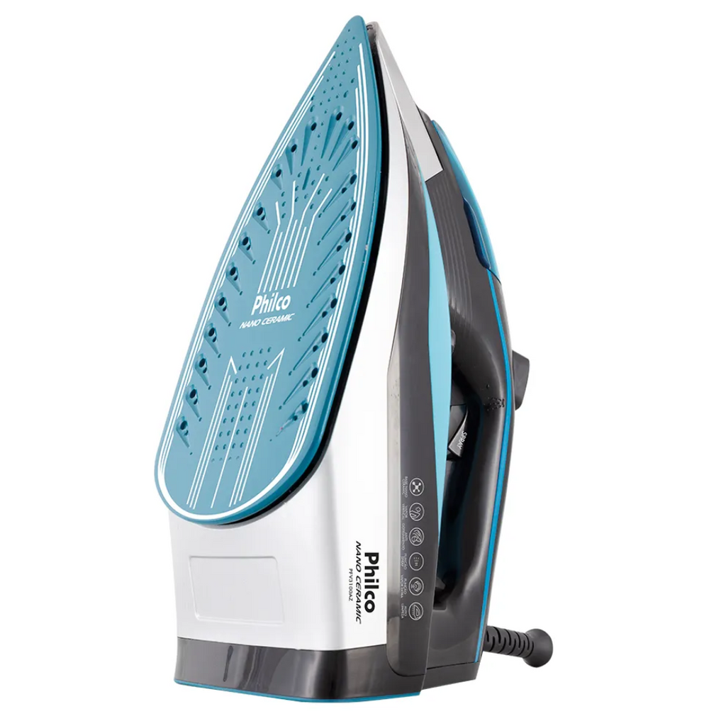 Ferro de Passar a Vapor e Seco Philco Nano Ceramic Base em Cerâmica Azul 220V