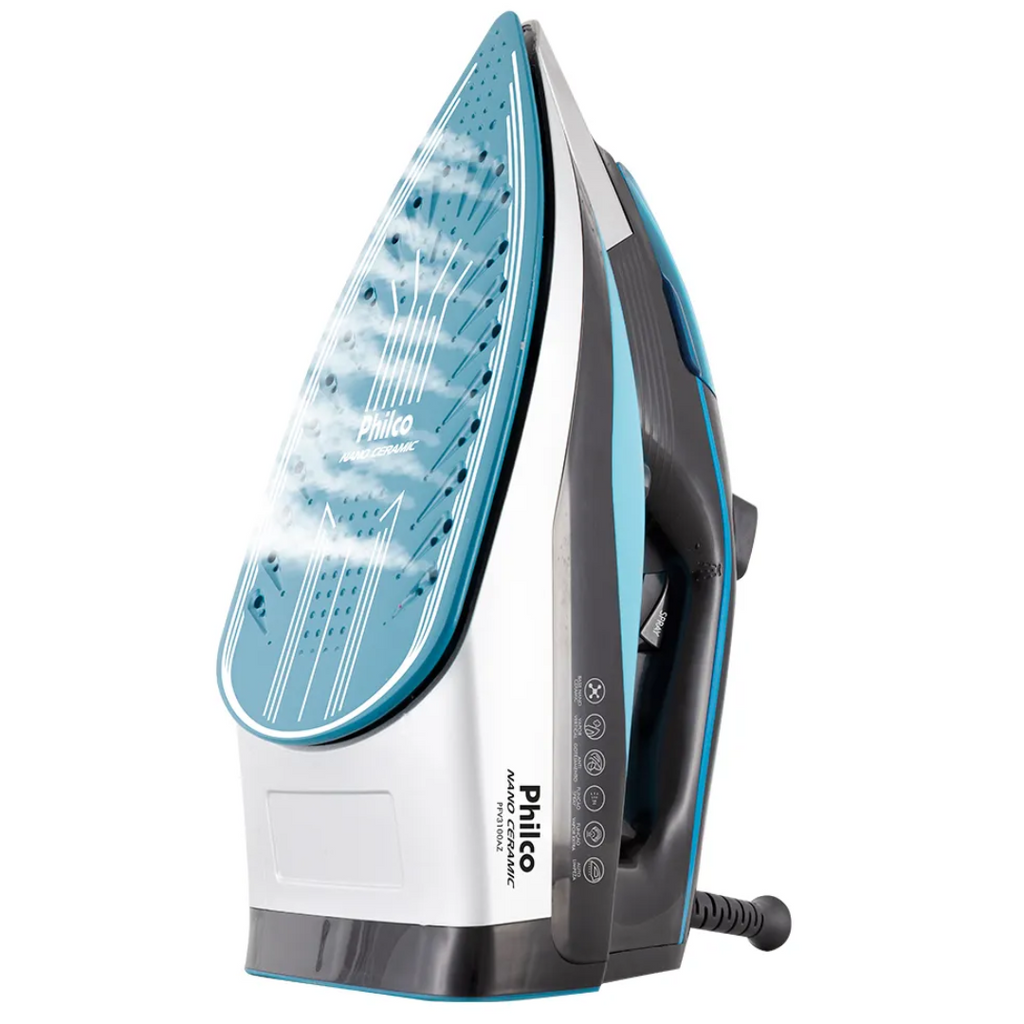 Ferro de Passar a Vapor e Seco Philco Nano Ceramic Base em Cerâmica Azul 220V