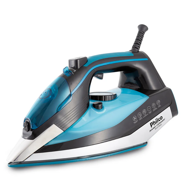 Ferro de Passar a Vapor e Seco Philco Nano Ceramic Base em Cerâmica Azul 220V