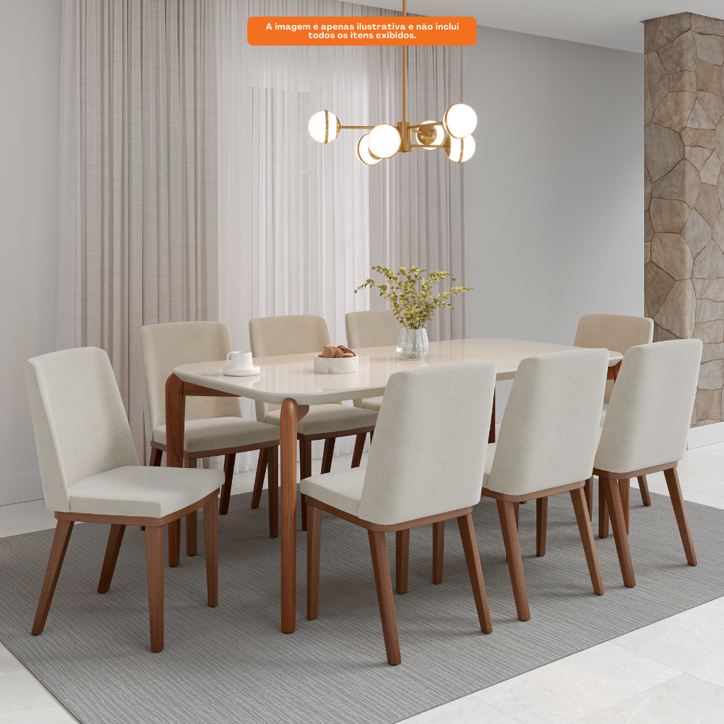Mesa Retangular Donatella Província 180x90cm Natural Tampo Vidro Off White