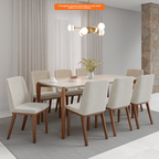 Mesa Retangular Donatella Província 180x90cm Natural Tampo Vidro Off White