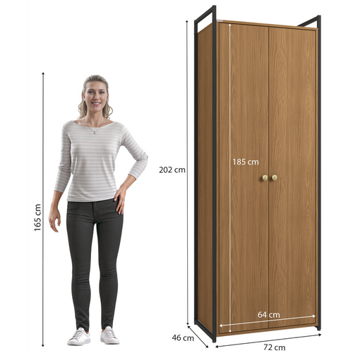 Armário Industrial Closet LI052 Kappesberg 72cm 2 Portas Canela e Preto Fosco