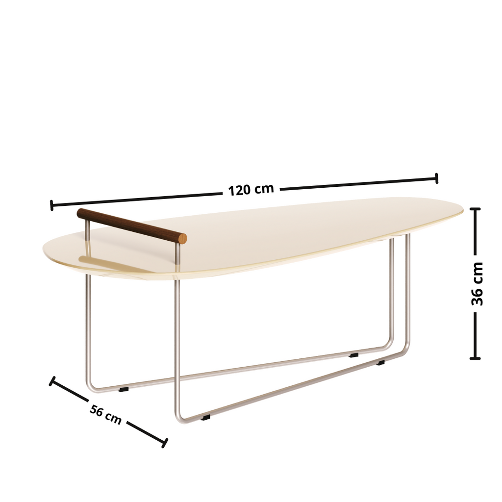 Mesa de Centro Orgânica Side Imcal 120x56 Pé em Metal Off White