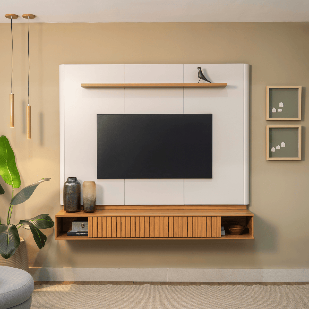 Home Painel Suspenso Amarante Linea 183cm Canela e Off White