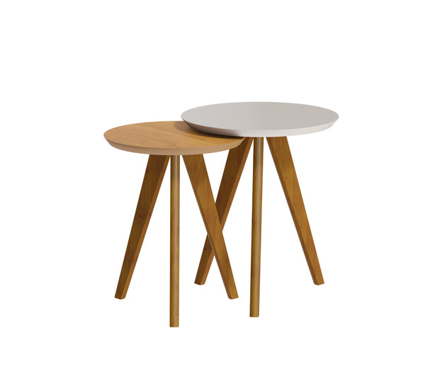 Conjunto de 2 Mesas Laterais Classic Imcal Redonda Tampo com Madeira Off White/Nature