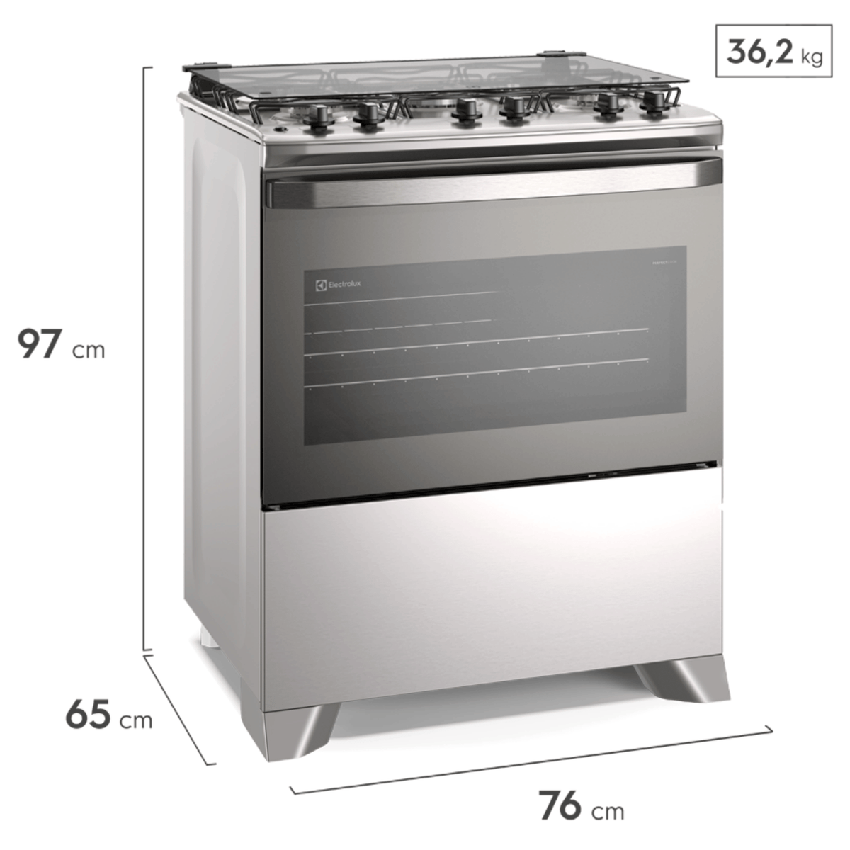 Fogão 5 Bocas Electrolux Efficient FE5IG Piso Mesa de Inox PerfectCook e VaporBake Cinza Bivolt