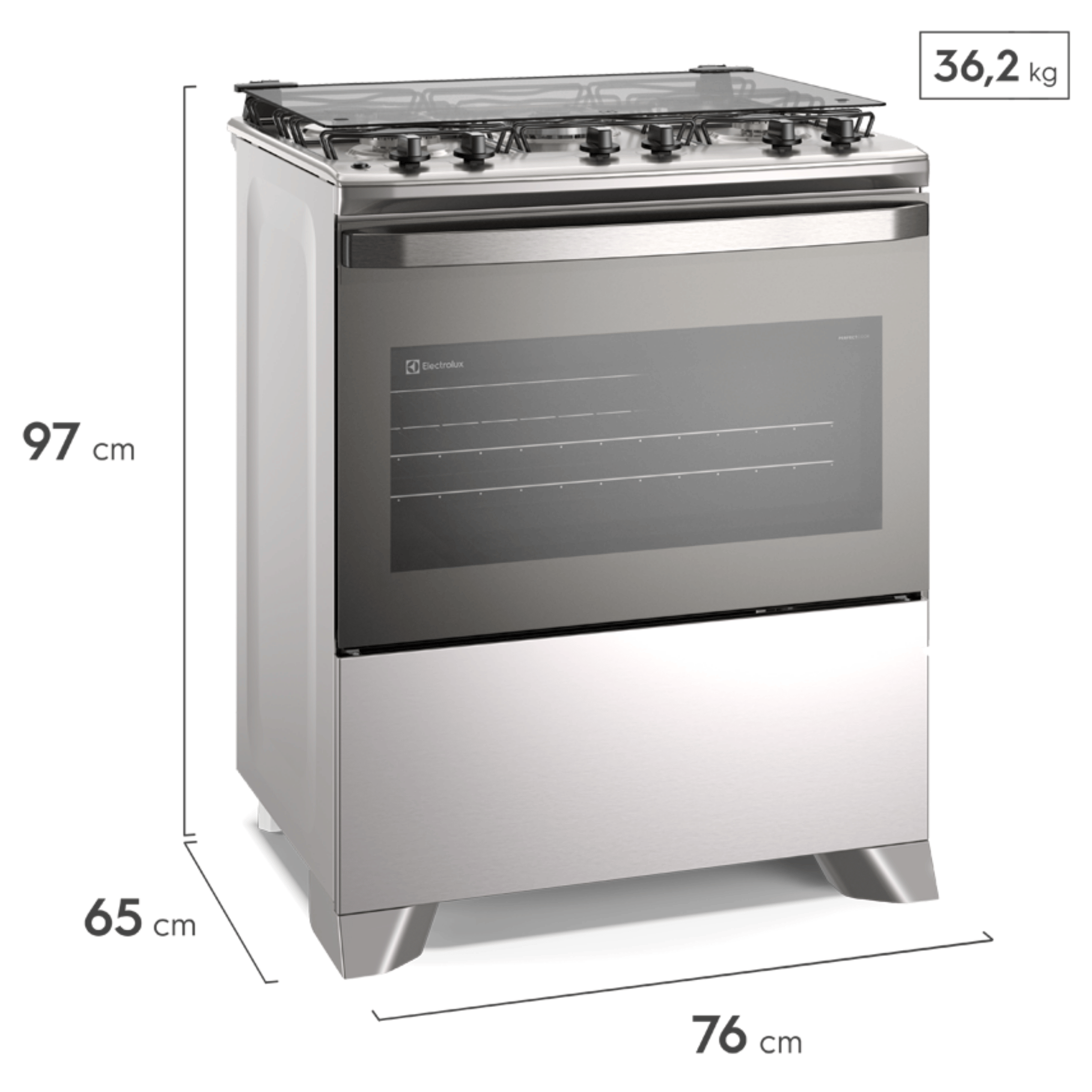 Fogão 5 Bocas Electrolux Efficient FE5IG Piso Mesa de Inox PerfectCook e VaporBake Cinza Bivolt