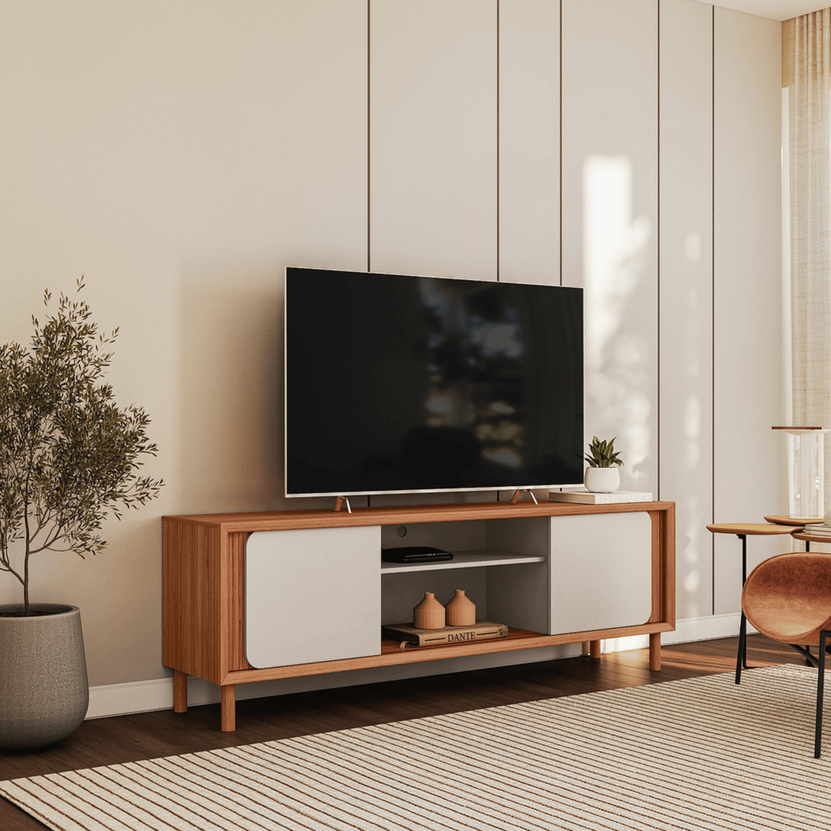 Rack Belém Linea 182cm 2 Portas Canela e Off White