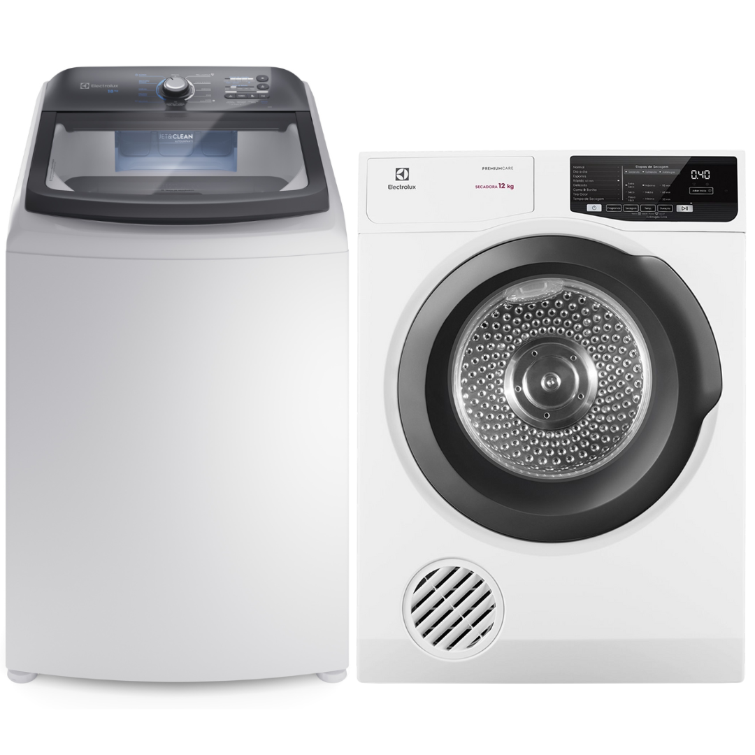 Conjunto Electrolux Lavadora de Roupas 18kg Efficient LEE18 + Secadora Piso 12kg SFP12 220V