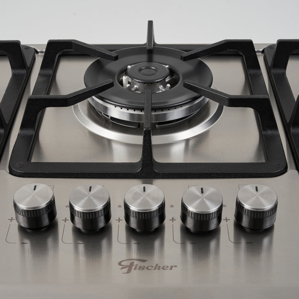 Cooktop à Gás Fischer 5 Bocas Tripla Chama Grade Ferro Fundido Mesa Inox Escovado Bivolt
