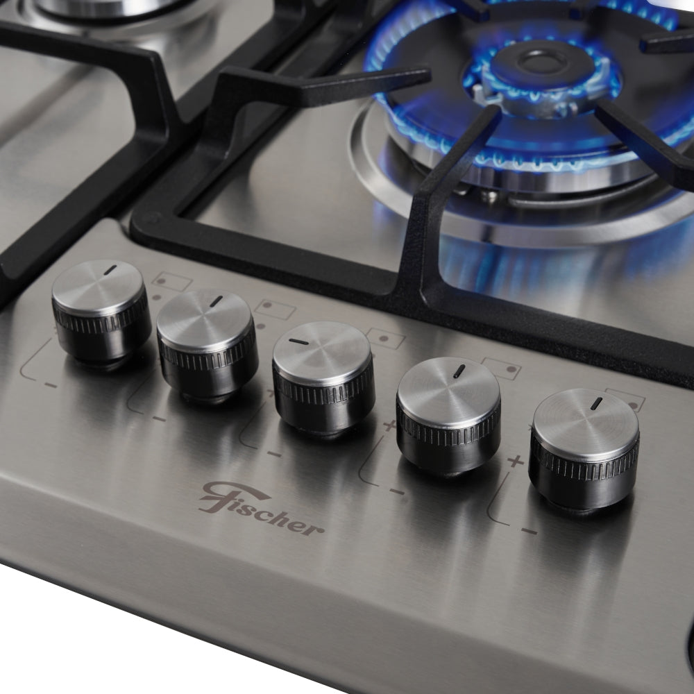 Cooktop à Gás Fischer 5 Bocas Tripla Chama Grade Ferro Fundido Mesa Inox Escovado Bivolt