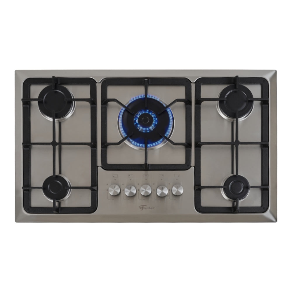 Cooktop à Gás Fischer 5 Bocas Tripla Chama Grade Ferro Fundido Mesa Inox Escovado Bivolt