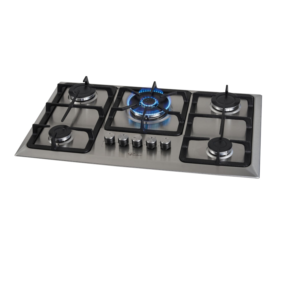 Cooktop à Gás Fischer 5 Bocas Tripla Chama Grade Ferro Fundido Mesa Inox Escovado Bivolt