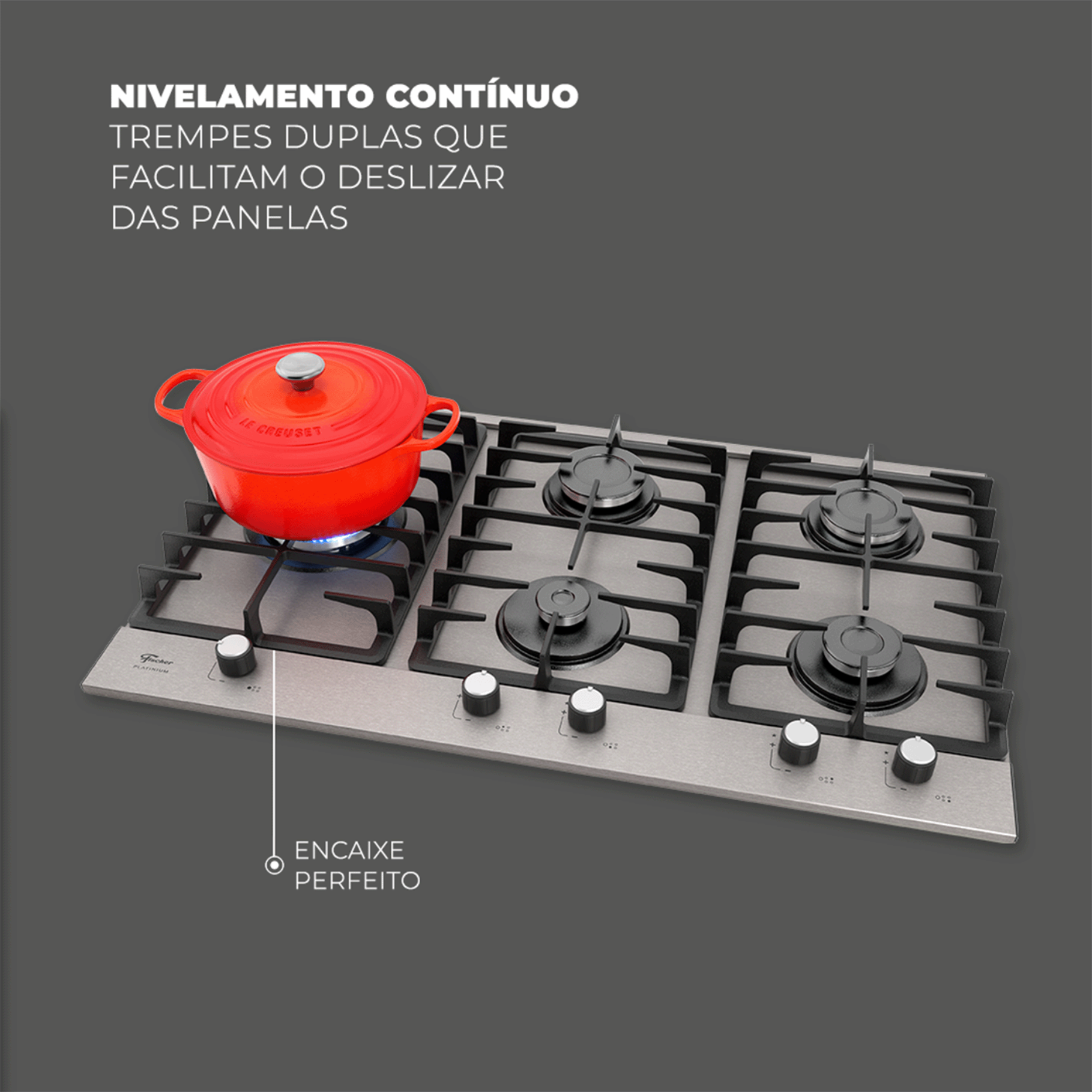 Cooktop à Gás Fischer 5 Bocas Platinium Prime Tripla Chama Inox Bivolt