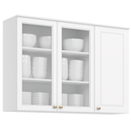 Armário Aéreo de Cozinha Americana Henn 100% MDF 3 Portas de Vidro 120cm Branco HP