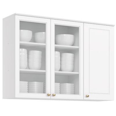 Armário Aéreo de Cozinha Americana Henn 100% MDF 3 Portas de Vidro 120cm Branco HP