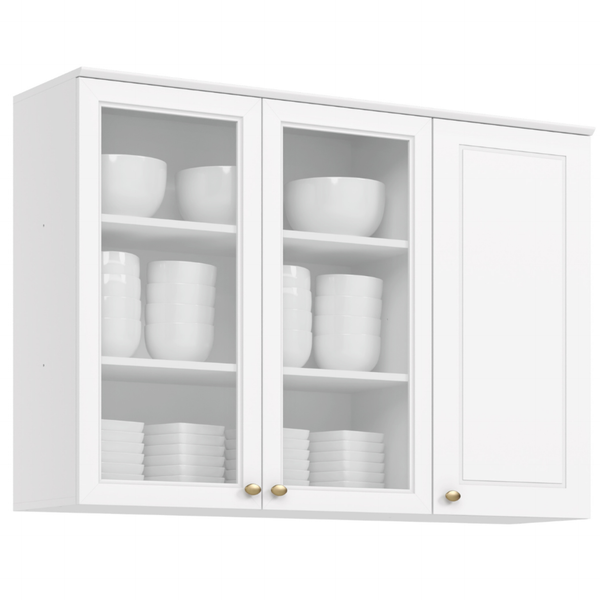 Armário Aéreo de Cozinha Americana Henn 100% MDF 3 Portas de Vidro 120cm Branco HP