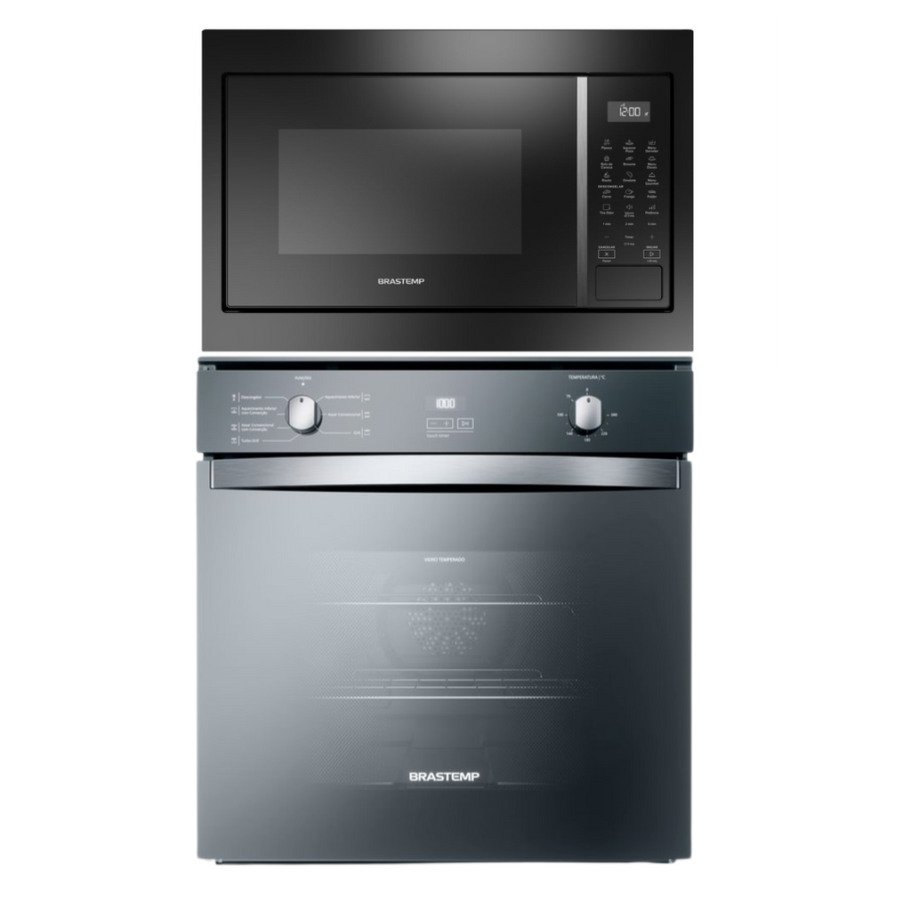 Kit Brastemp de Embutir Forno Elétrico 84L Inox Espelhado+Micro-ondas 32L Preto 220V