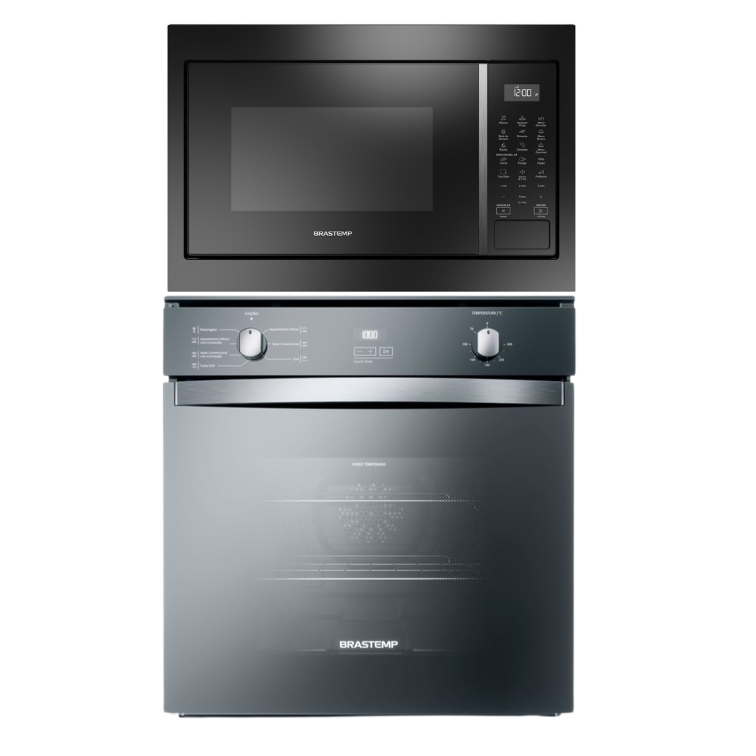 Kit Brastemp de Embutir Forno Elétrico 84L Inox Espelhado+Micro-ondas 32L Preto 220V