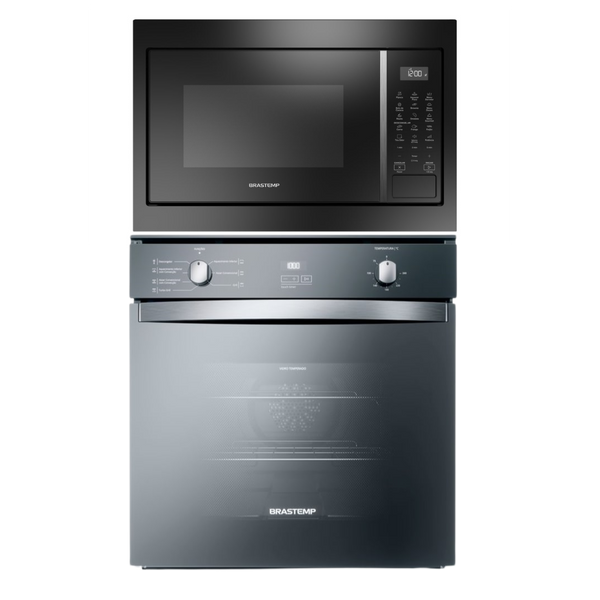 Kit Brastemp de Embutir Forno Elétrico 84L Inox Espelhado+Micro-ondas 32L Preto 220V