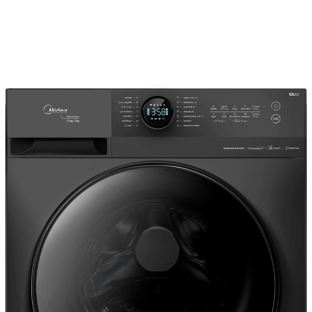 Lava e Seca Midea 11KG MF200D110WB/GK-02 HealthGuard Smart Motor Inverter Titânio 220V