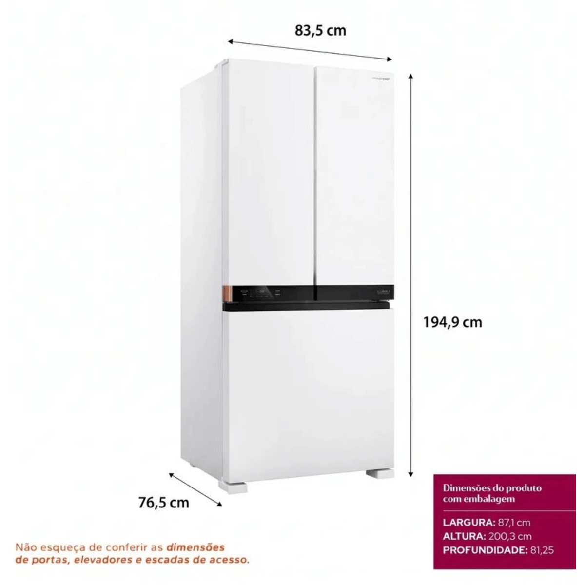 Refrigerador Brastemp 630L BRO88ABXNA 3 Portas Inteligente B=Smart French Door Inverter Branco Bivolt