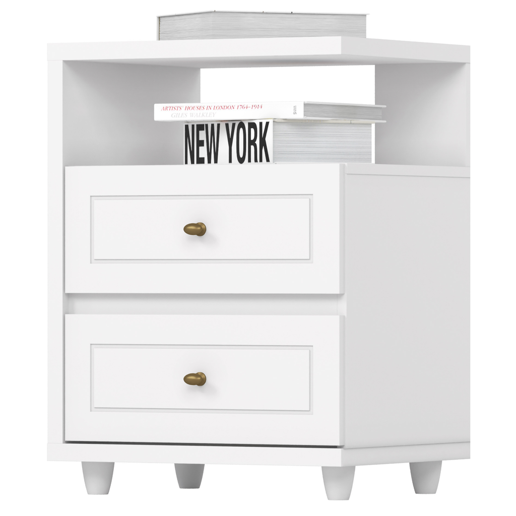Mesa de Cabeceira Americana Henn 2 Gavetas Branco HP