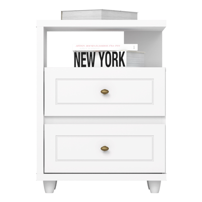 Mesa de Cabeceira Americana Henn 2 Gavetas Branco HP