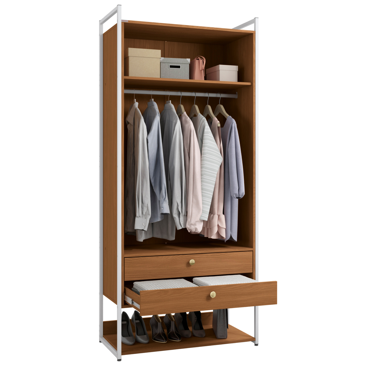 Armário Industrial Closet LI048 Kappesberg 89cm 2 Portas 2 Gavetas Canela e Branco
