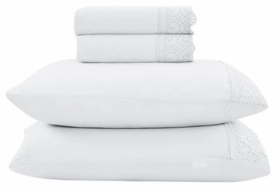 Jogo de Roupa de Cama King 4 Peças Hedrons Rendas Toque de Algodão Branco