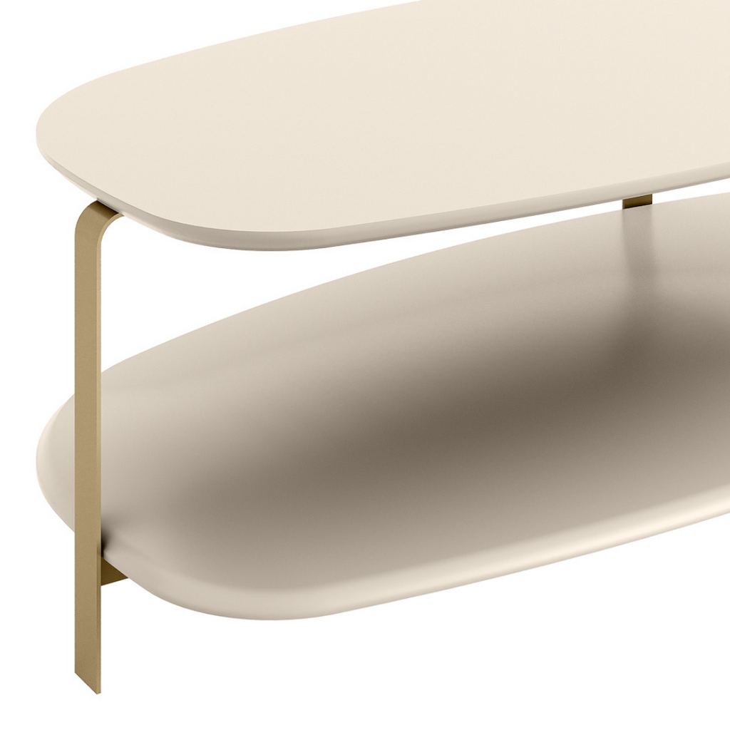 Mesa de Centro Olimpo Linea Off White com Pés Dourados
