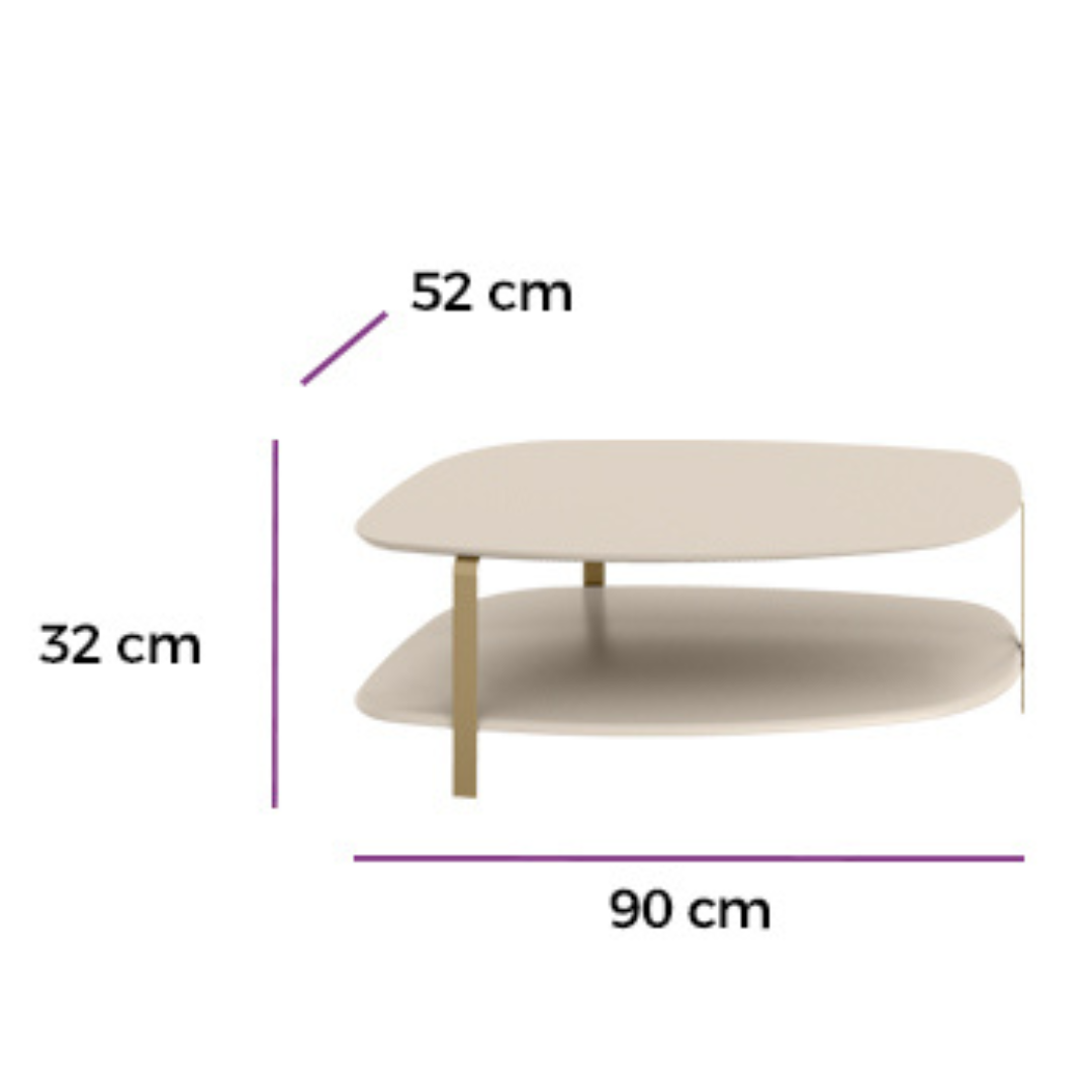 Mesa de Centro Olimpo Linea Off White com Pés Dourados