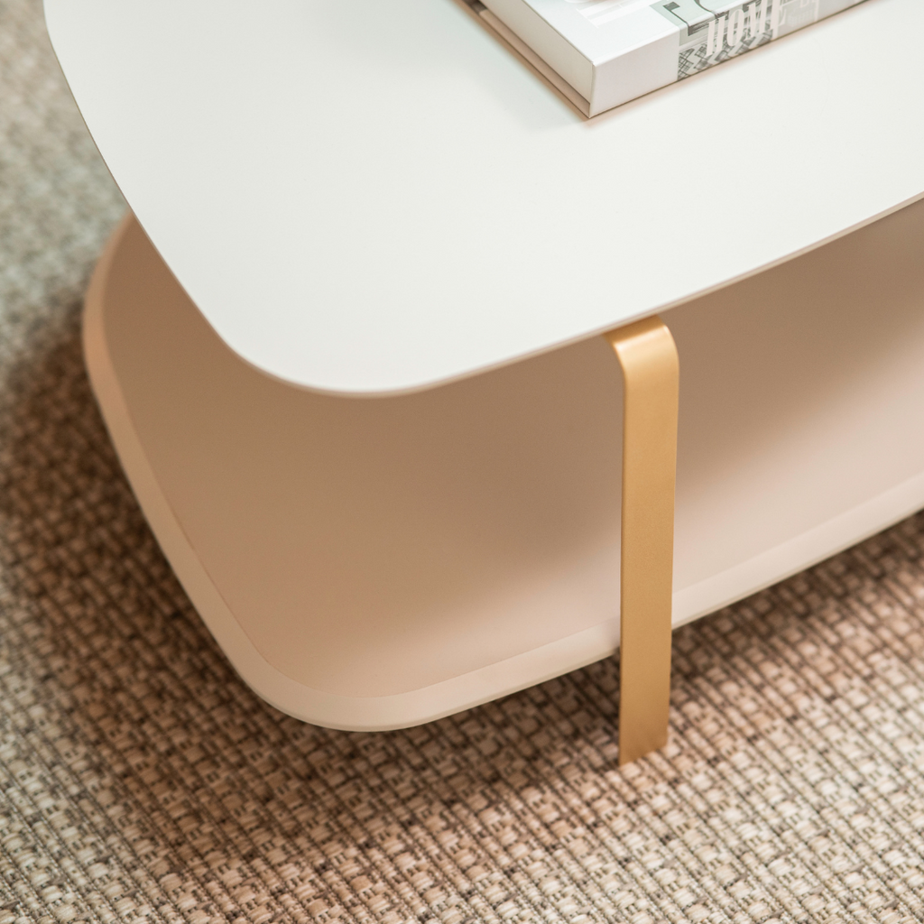 Mesa de Centro Olimpo Linea Off White com Pés Dourados
