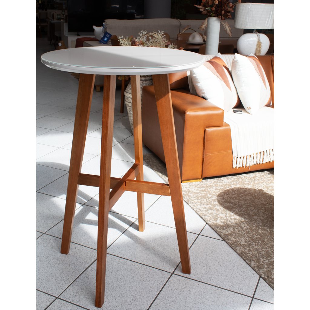 Mesa Bistrô Artsoli Tais Castanho Claro com Vidro Off White