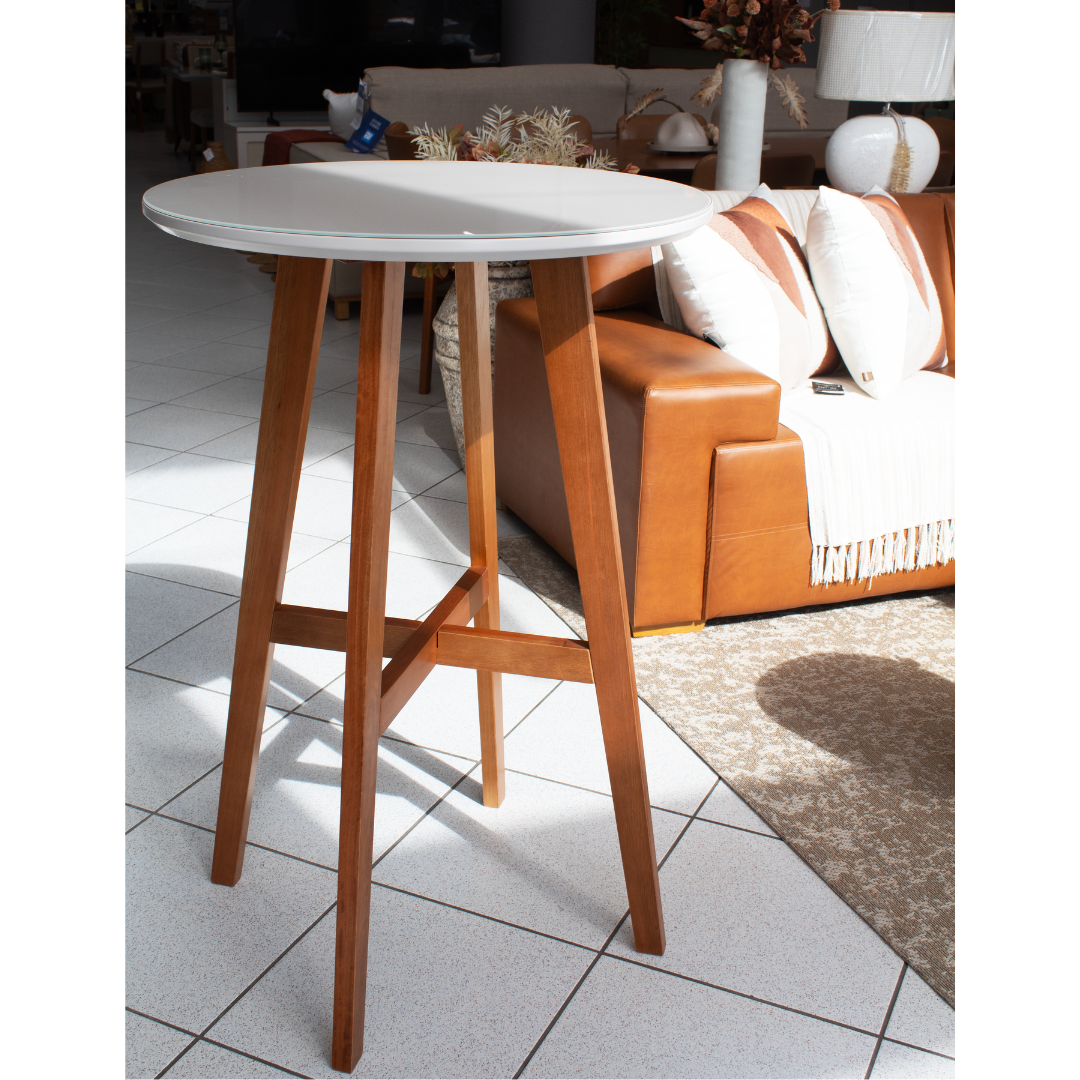 Mesa Bistrô Artsoli Tais Castanho Claro com Vidro Off White