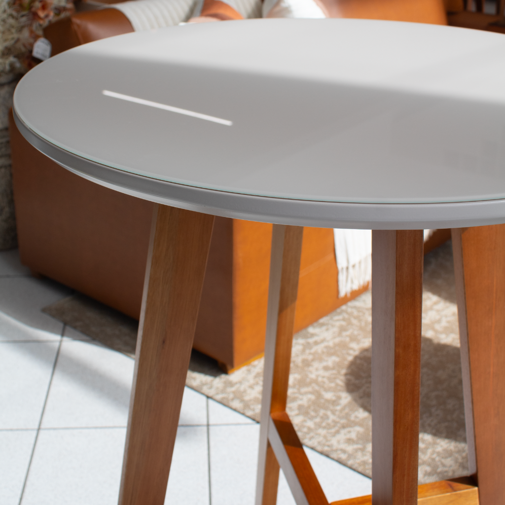 Mesa Bistrô Artsoli Tais Castanho Claro com Vidro Off White