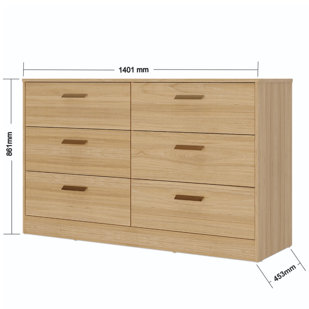 Cômoda Divino 140cm Mambel 100% MDF 6 Gavetas Olmo