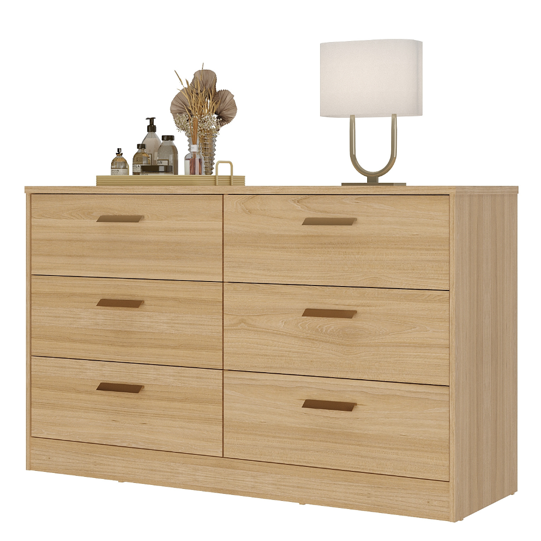 Cômoda Divino 140cm Mambel 100% MDF 6 Gavetas Olmo
