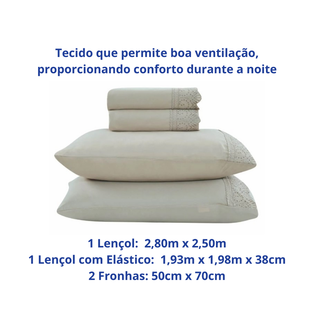 Jogo de Roupa de Cama King 4 Peças Hedrons Rendas Toque de Algodão Antilope
