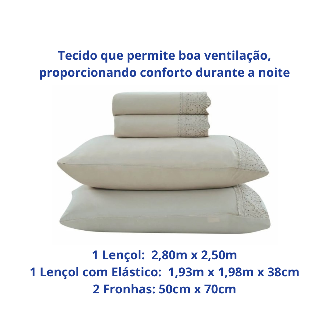 Jogo de Roupa de Cama King 4 Peças Hedrons Rendas Toque de Algodão Antilope