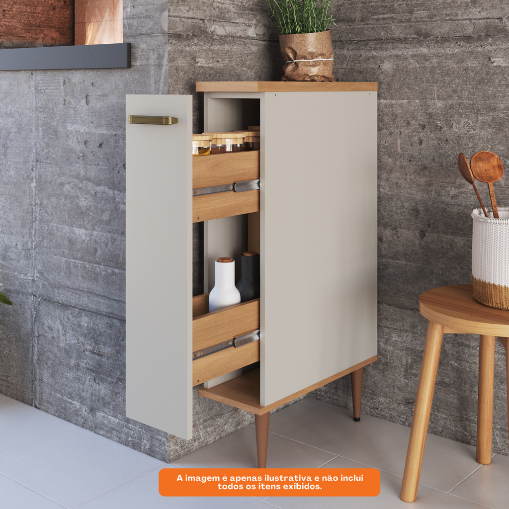 Armário Balcão de Cozinha Isabelle Delmarco 20cm Porta Condimentos Freijó e Arenas