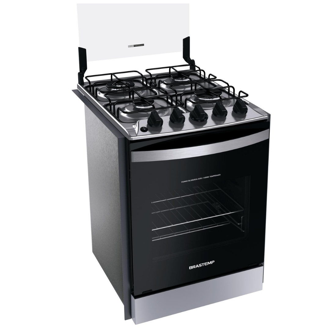 Fogão 4 Bocas Brastemp de Embutir BYO4EBR Dupla Chama e Grades Individuais Inox Bivolt