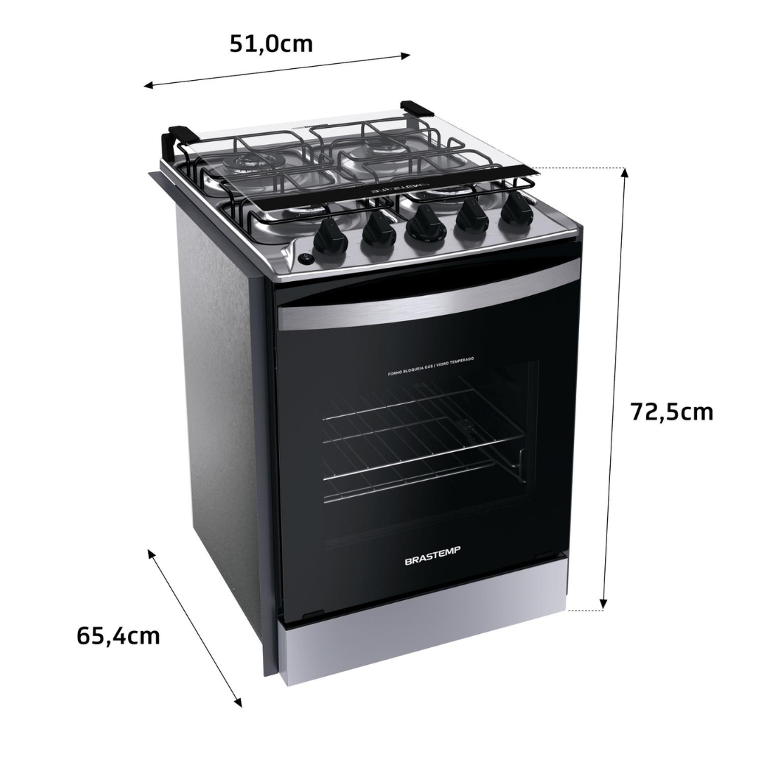 Fogão 4 Bocas Brastemp de Embutir BYO4EBR Dupla Chama e Grades Individuais Inox Bivolt