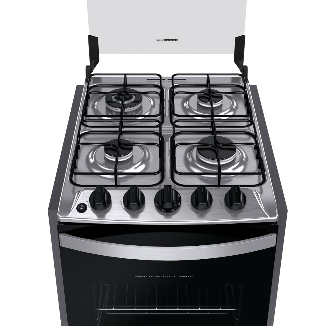 Fogão 4 Bocas Brastemp de Embutir BYO4EBR Dupla Chama e Grades Individuais Inox Bivolt