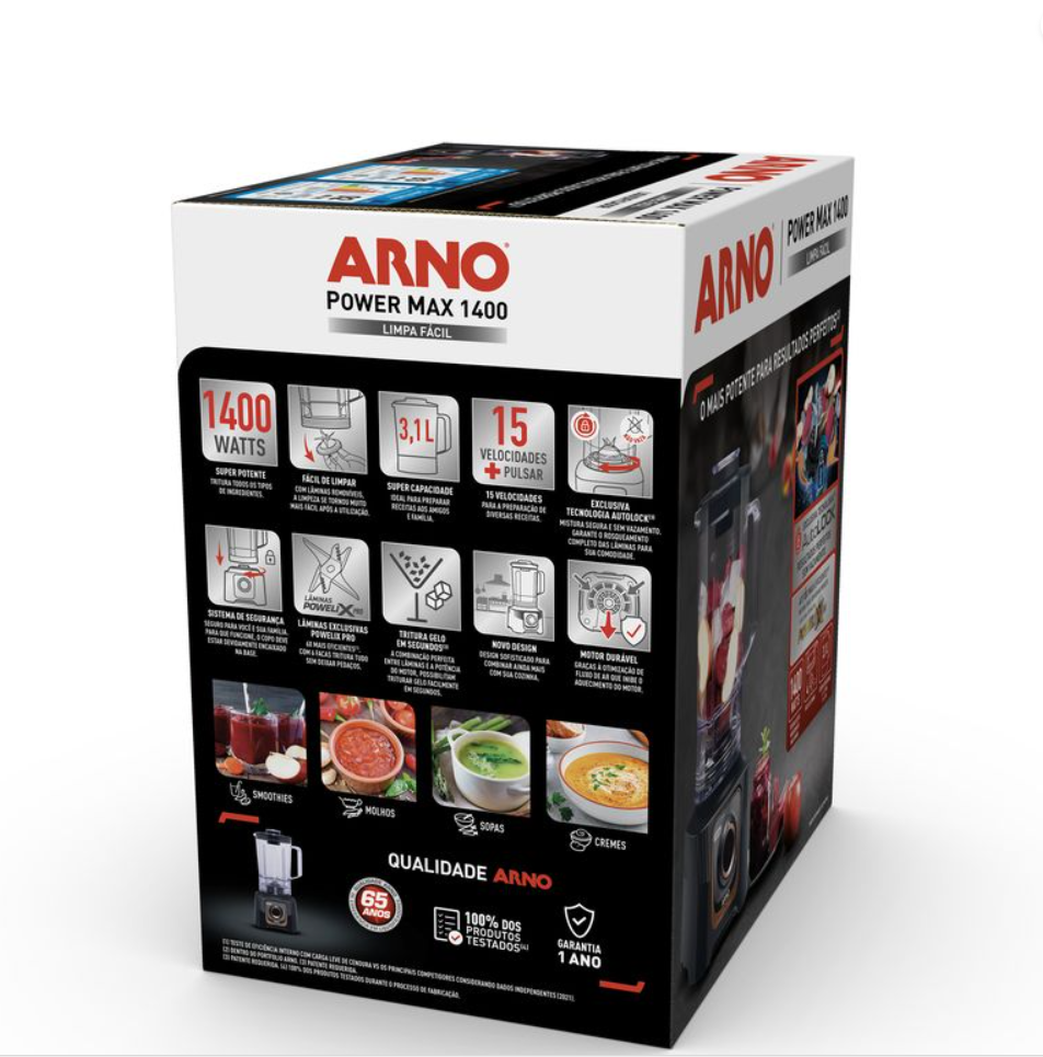 Liquidificador Arno 3,1L Power Max Autolock LN81 1400W Cinza 220V